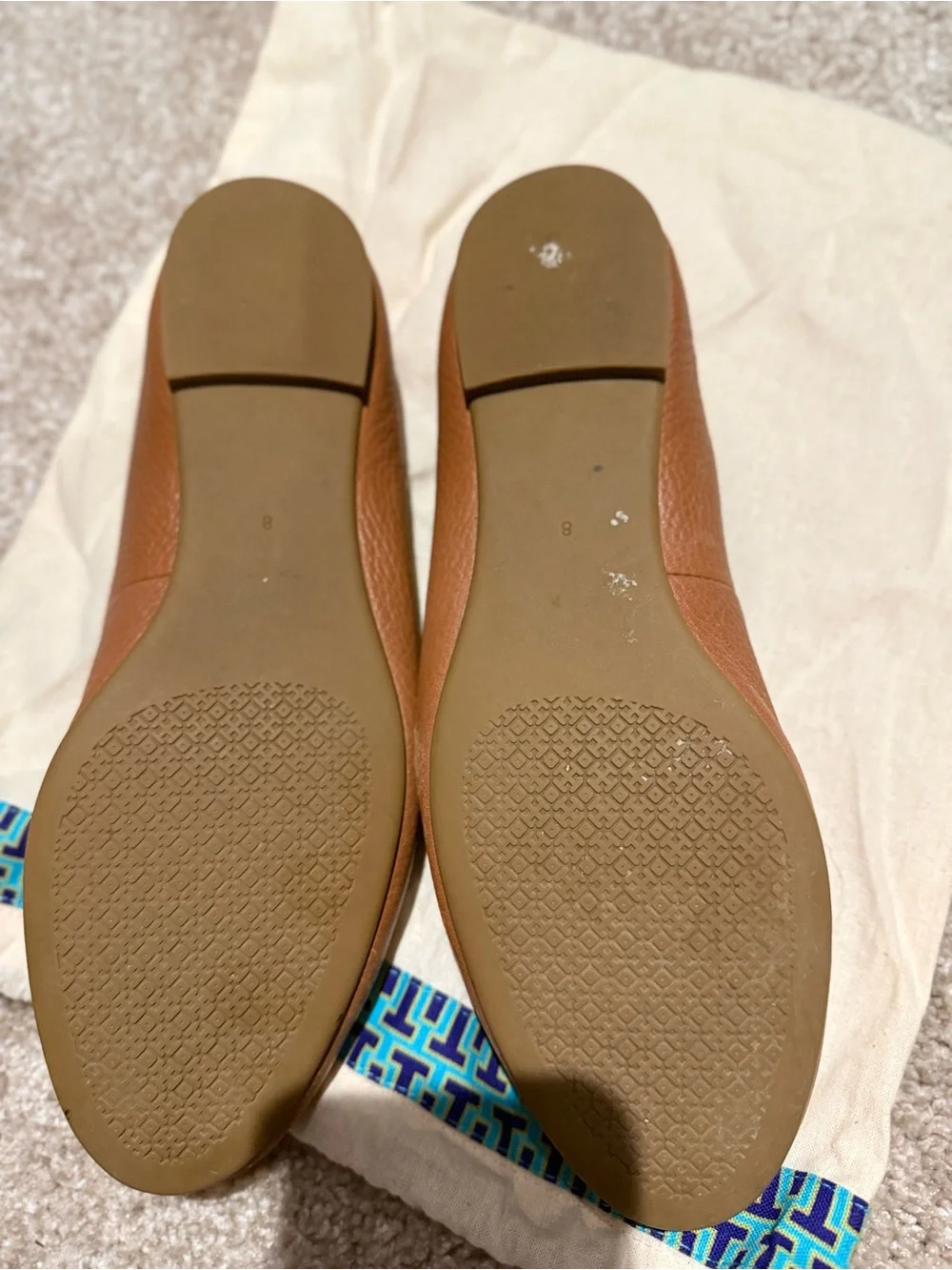 Tory Burch Brown Leather Logo Ballet Flats